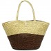 Straw Tote: Woven Wheat Straw Tote - 2 Tones - Brown - BG-R11053BN 